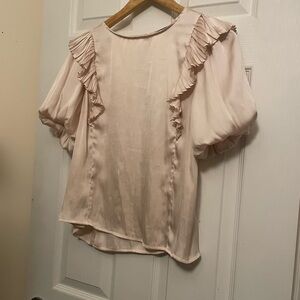 Women's Pleated Ruffle Puff Sleeve Blouse - Soft Blush